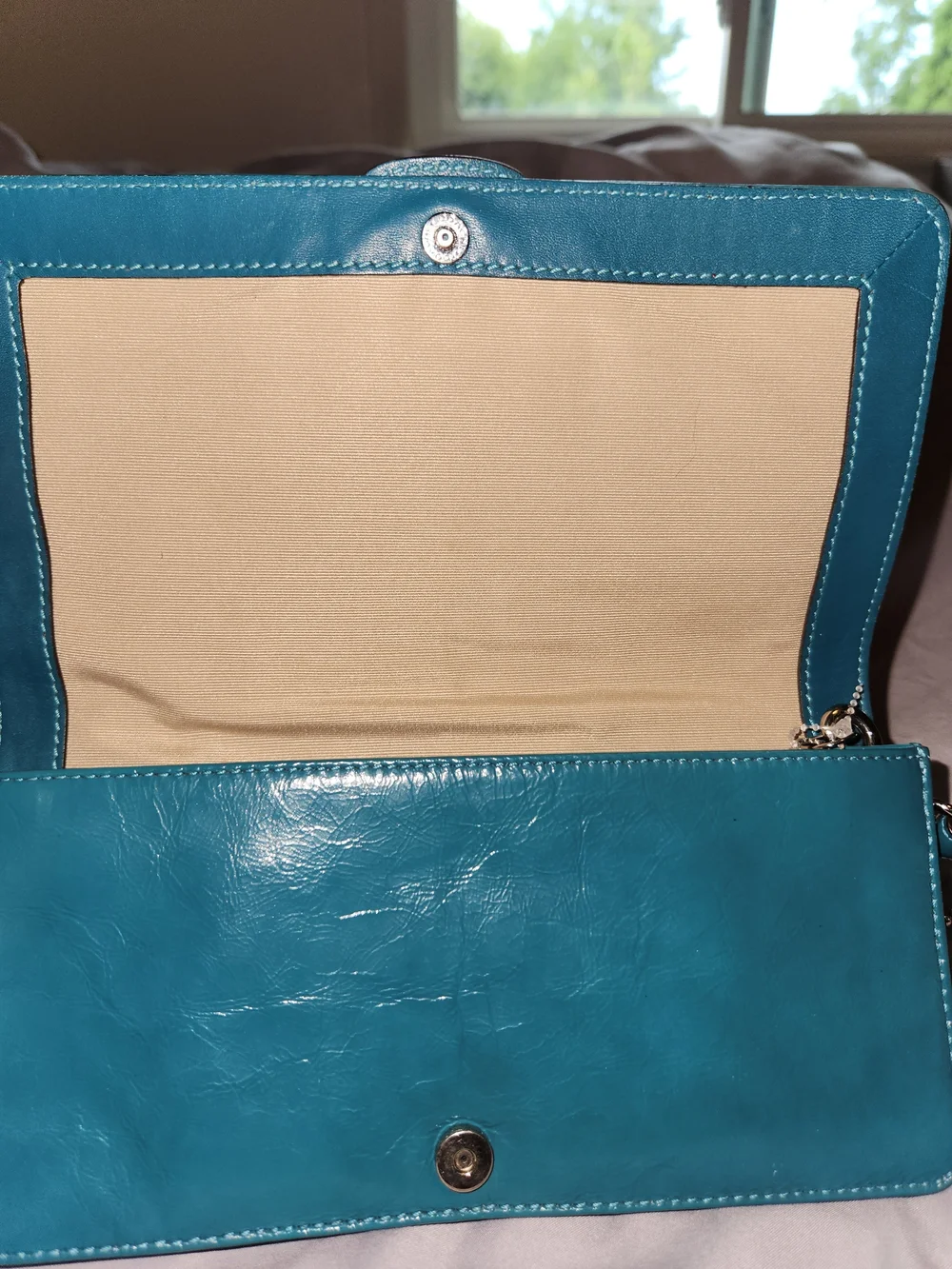 Coach Teal Leather Clutch with Buckle Detail
